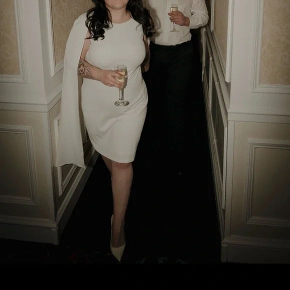 Adrianna Papell Ivory Long Sleeve Dress w/ Cape - Picture 2 of 6